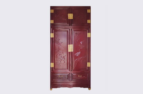 鄢陵高端中式家居装修深红色纯实木衣柜