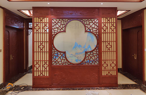 鄢陵会所室内装修中式仿古实木屏风隔断展示